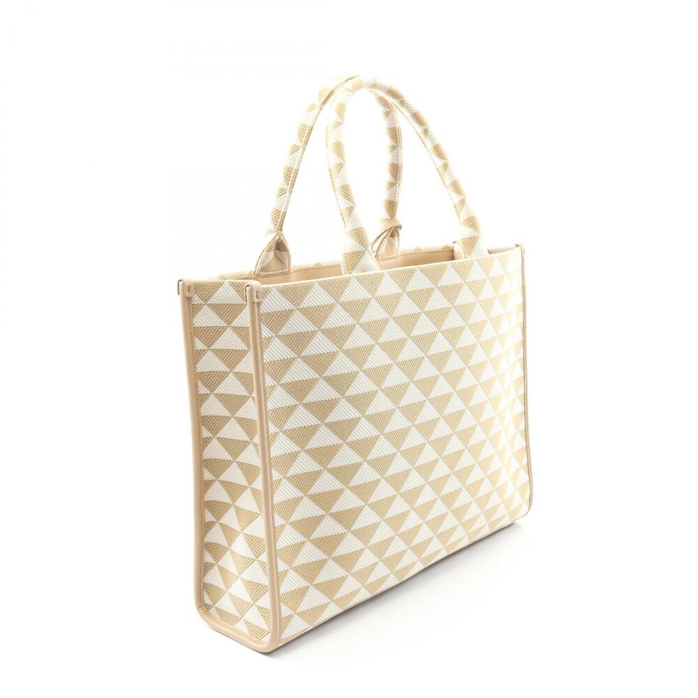 Prada TRIANGOLO JACQUARD Symbol Embroidery Tote Bag Canvas Beige White